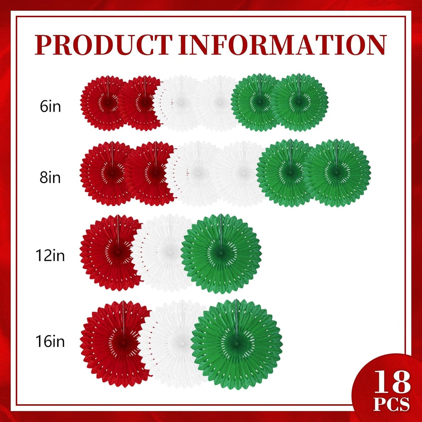 18 Pcs Christmas Hanging Paper Fan, Hanging Honeycomb Round Paper Fans for Weddings, Birthdays, Baby Showers, Classroom, Events Ceiling Party Supplies Decorations