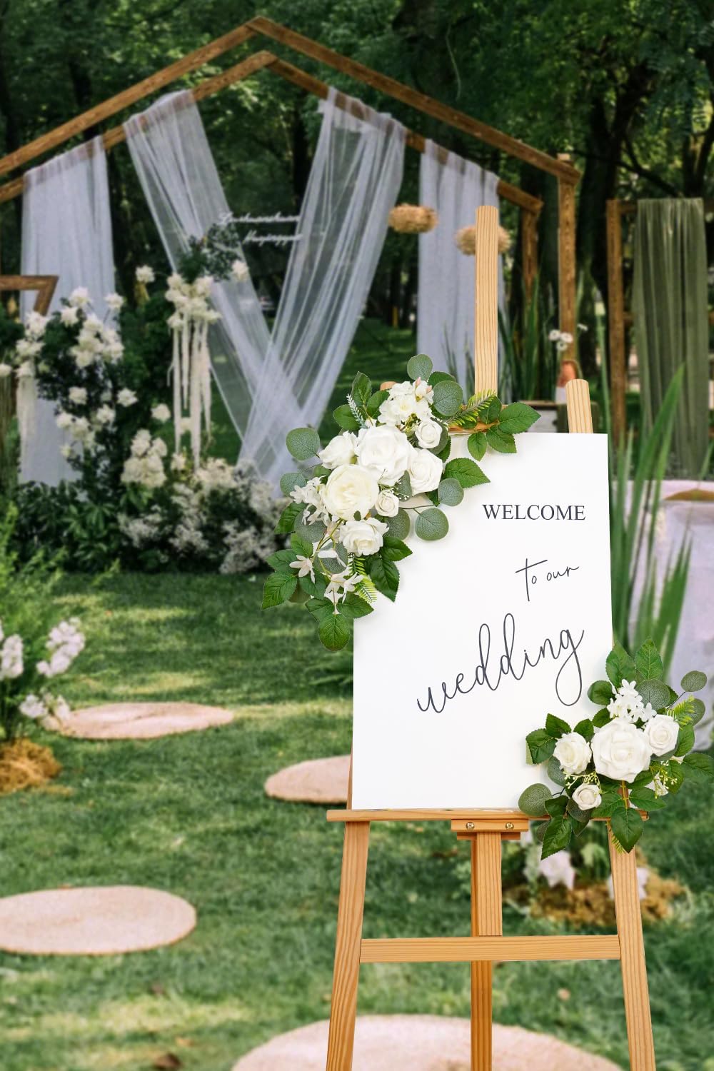 WEIERYUE(Pack of 2 Artificial Flowers Decorations, Wedding Flowers, Wedding, Banquet, Party, Reception Entrance Welcome Sign and Background Decoration(White)