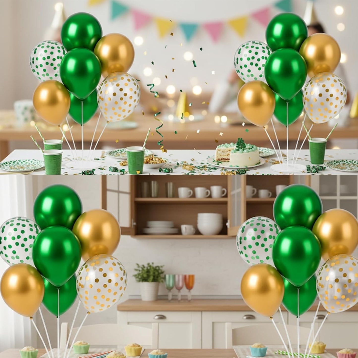6pcs Balloon Stands Kit Table Centerpiece Table Decorations for Anniversary Birthday Wedding Graduation Retirement Party Decorations (Green Gold)