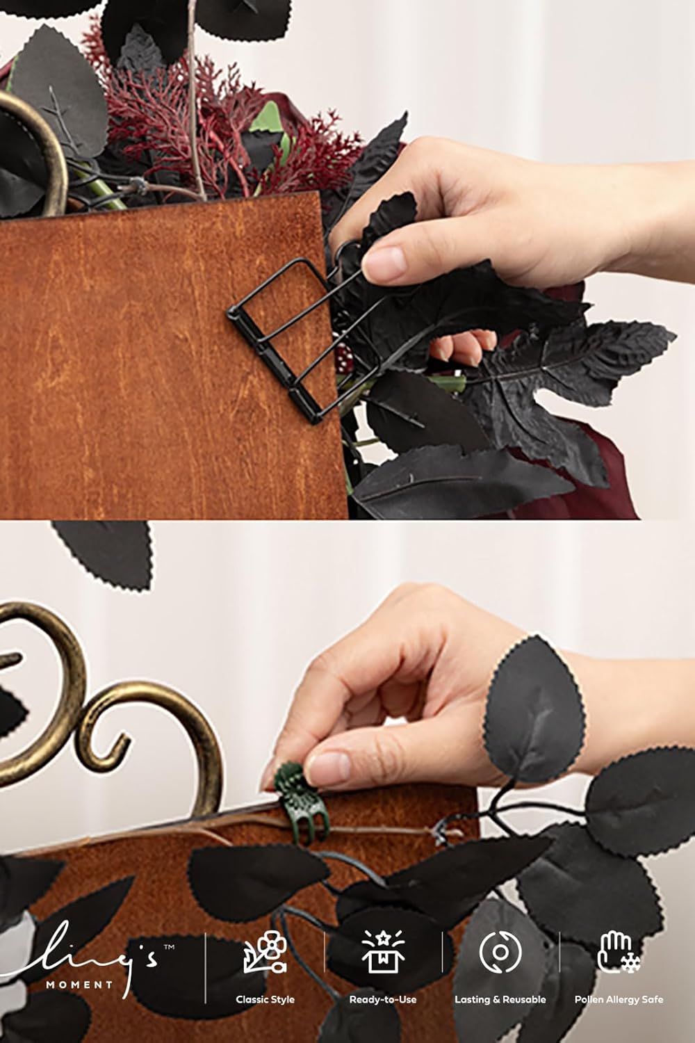 Ling's moment 2pcs Wedding Flowers Garland Artificial Floral Swag Arch Decorations Greenery Arrangements Black & Burgundy Ceremony Reception Garden Easel Wall Entryway Outdoor NOT Include Sign