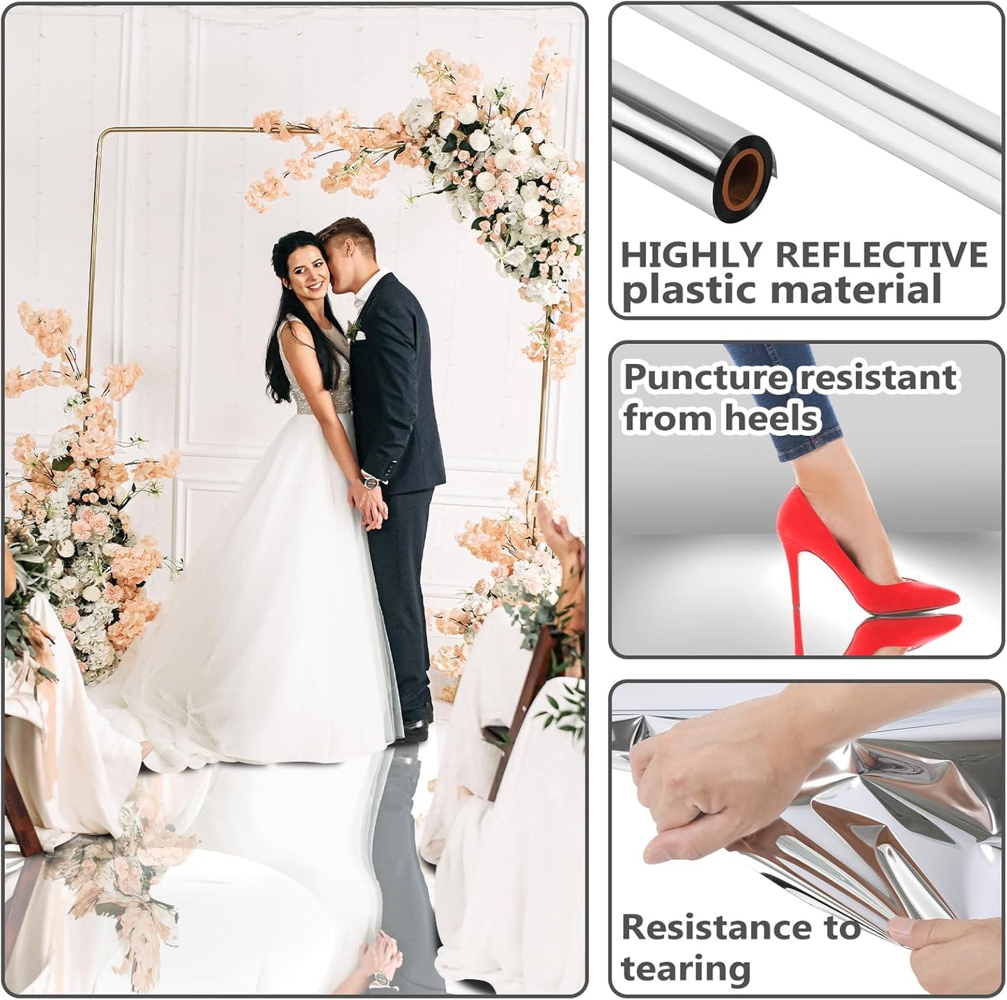 3.3 x 98.4 ft Mirror Rug Aisle Runner for Wedding Ceremony Double Sided Reflective Carpet Aisle Runner Walkway Rug Roll for Outdoor Birthday Graduation Party Decor(Silver)