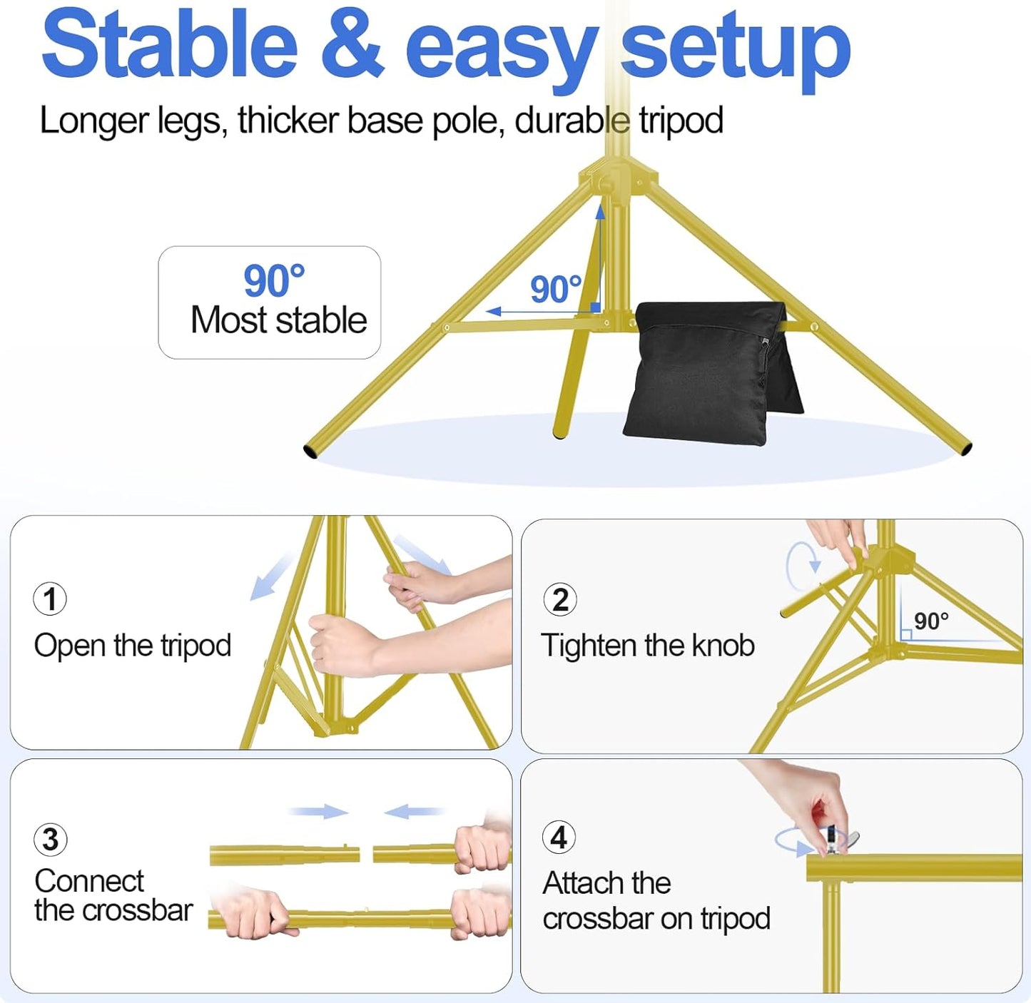 EMART Backdrop Stand 10x8.5ft(WxH) Photo Studio Adjustable Background Stand Support kit with 2 Crossbars, 8 Clamps, 2 Sandbags and Carry Bag for Parties, Events Decoration, Wedding -Titanium Gold