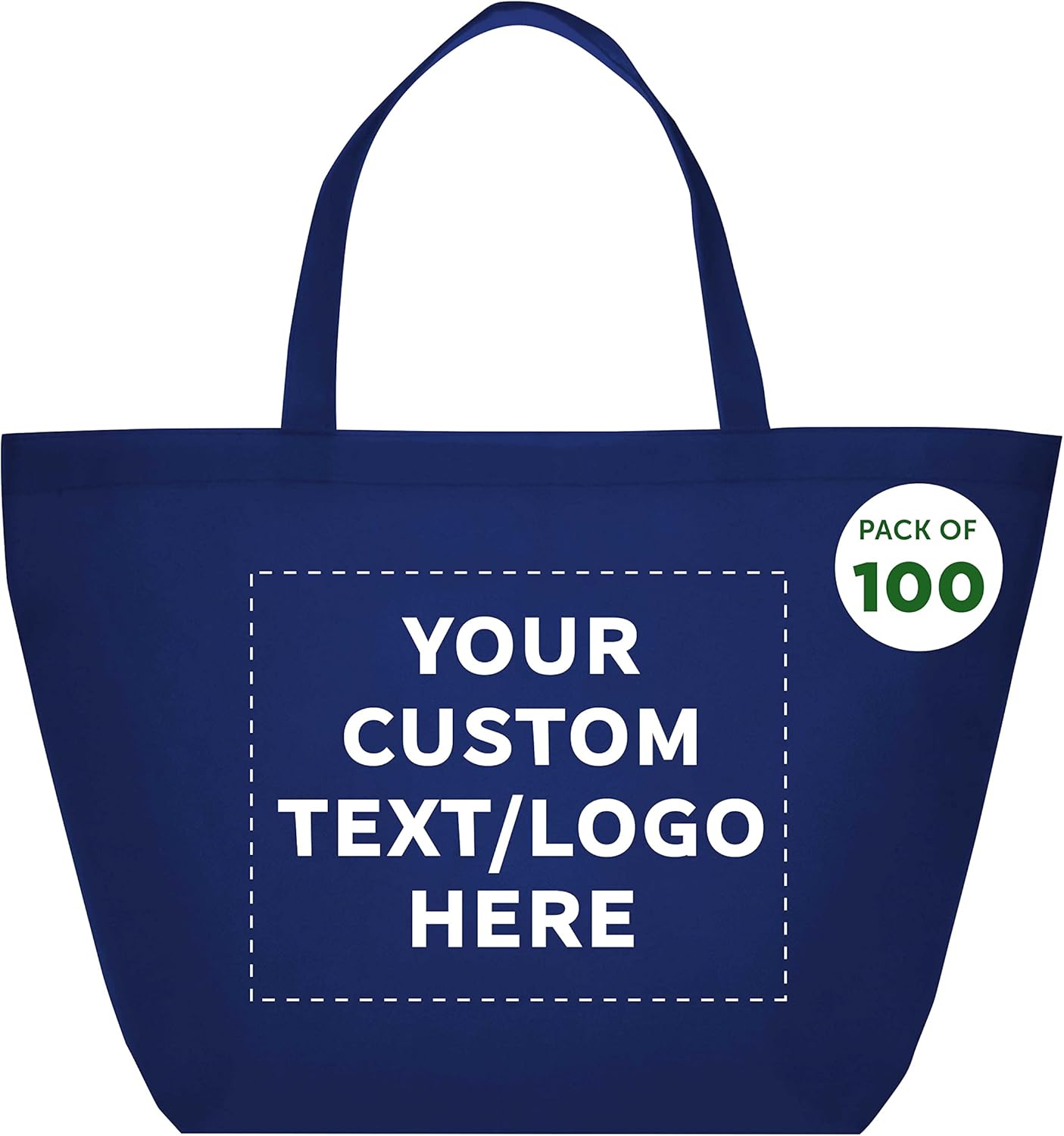 DISCOUNT PROMOS Custom Southern Style Grocery Tote Bags Set of 100 - Personalized Bulk Pack, Reusable Grocery & Shopping Bags - Great for Travel, Business Promotions - Navy Blue - 20"X13"X8"
