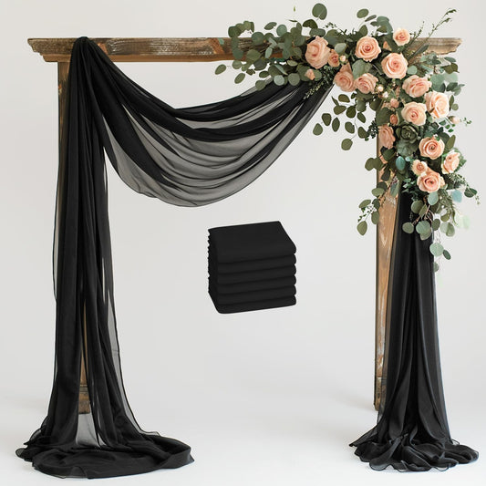 Wokceer Wedding Arch Draping Fabric - 6 Panels, 28.7" x 20FT Black Sheer Drapes for Wedding Ceremony, Birthday Party, Bridal Shower Decoration