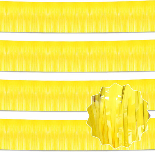 4 Pack 10 Ft Macaron Yellow Foil Fringe Garland Metallic Streamers Tinsel Banner Wall Hanging Garland Backdrop for Parade Floats, Halloween, Christmas, Thanksgiving, New Year Party Decorations