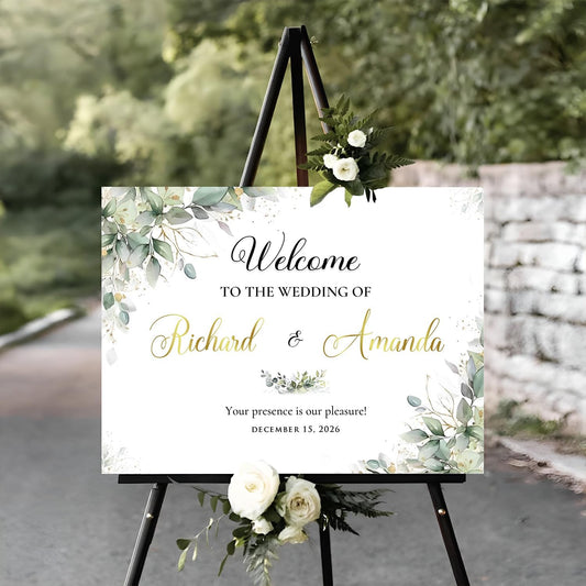 Welcome To Our Wedding Sign, Wedding Yard Signs, Welcome Sign For Wedding Entrance, Rustic Wedding Decorations For Ceremony, Greenery Theme Wedding Sign Decoration