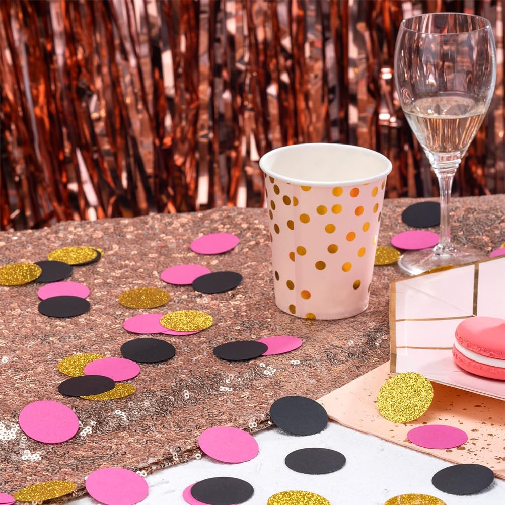 Gold Black and Hot Pink Confetti Table Decoration for Graduation Birthday Bachelorette Theme Party,1.2 inch in Diameter,200 Counts