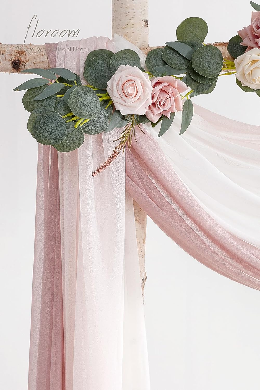 Floroom Wedding Arch Draping Fabric 3 Panels 20Ft Chiffon Fabric Drapes Arbor Drapery Wedding Ceremony Reception Swag Decorations (Dusty Rose +Blush +White)