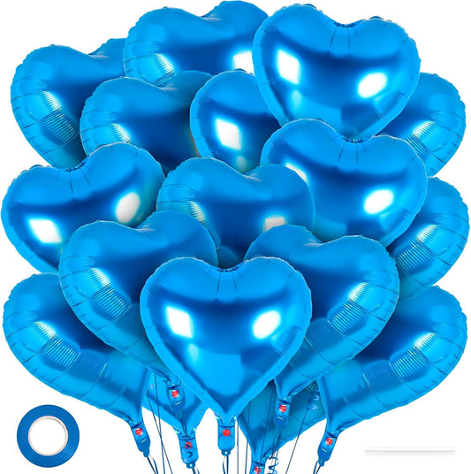 24 Pcs Blue Heart Foil Balloons, 18 Inch Love Shapes for Birthday, Wedding, Engagement, Baby Shower, Valentine's Day Decorations