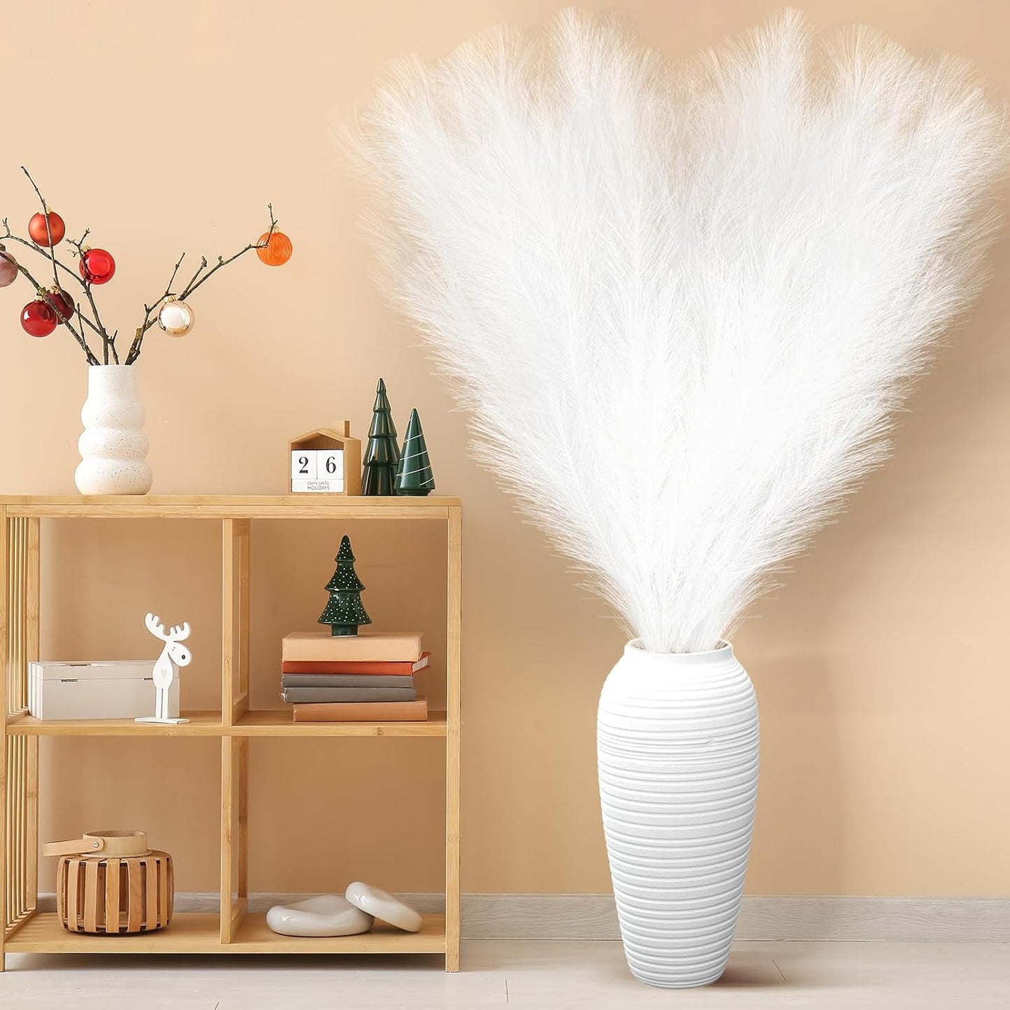 Zeyune 10 Pcs 71'' Large Faux Pampas Grass Decor Tall Artificial Pompous Grass Bulk for Boho Floor Vase Filler Wedding Floral Arrangements Home Baby Shower and Boho Decor (White)