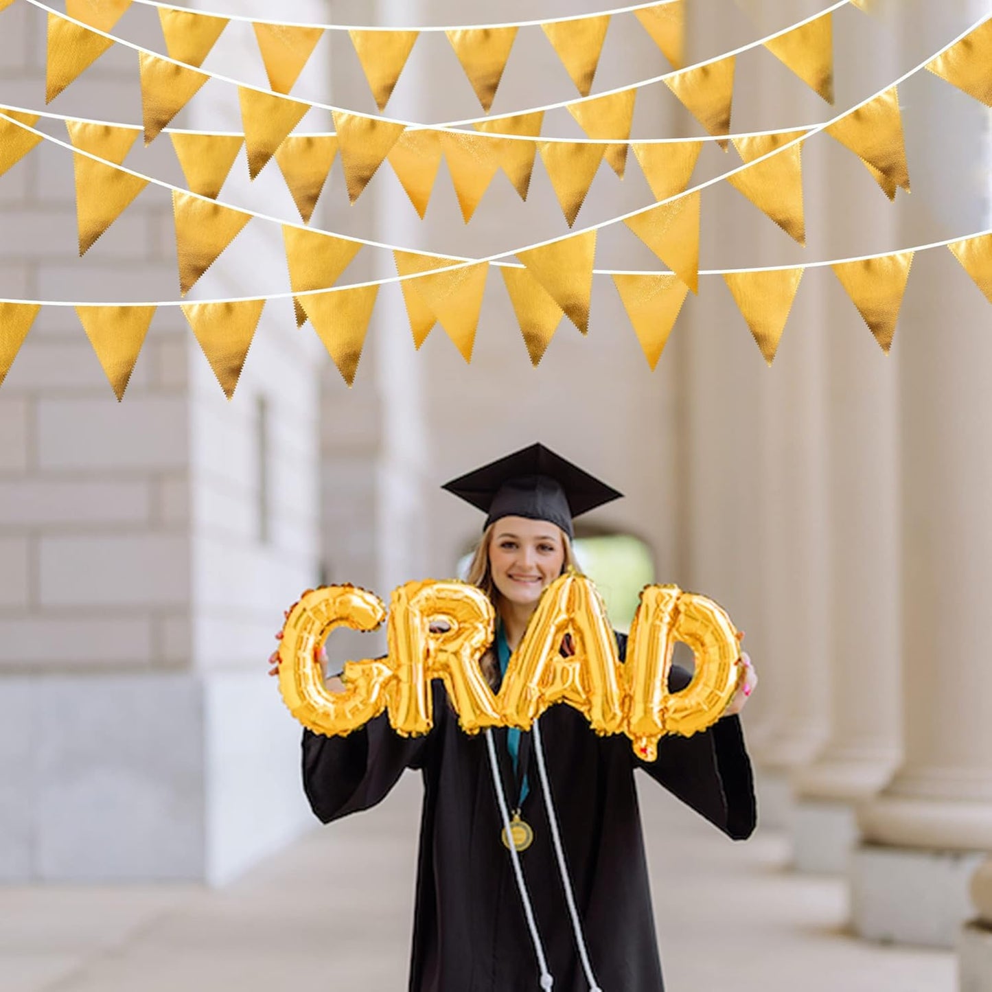 Gold Party Decorations Metallic Fabric Triangle Pennant Banner Gold Flag Bunting Garland for Graduation Birthday Wedding Anniversary Bridal Shower Bachelorette Engagement Hen Party Decoration Supplies