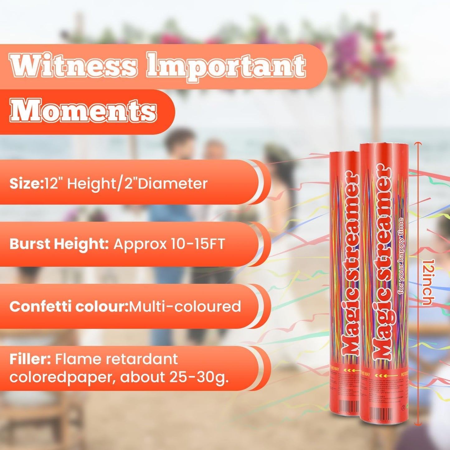 Confetti Poppers Multicolor Confetti Cannon 12 Inch Streamer Cannon 12 Pcs Multicolor Party Popper Cannon Streamer Poppers Bulk for Wedding Birthday Graduation Baby Shower Christmas New Year