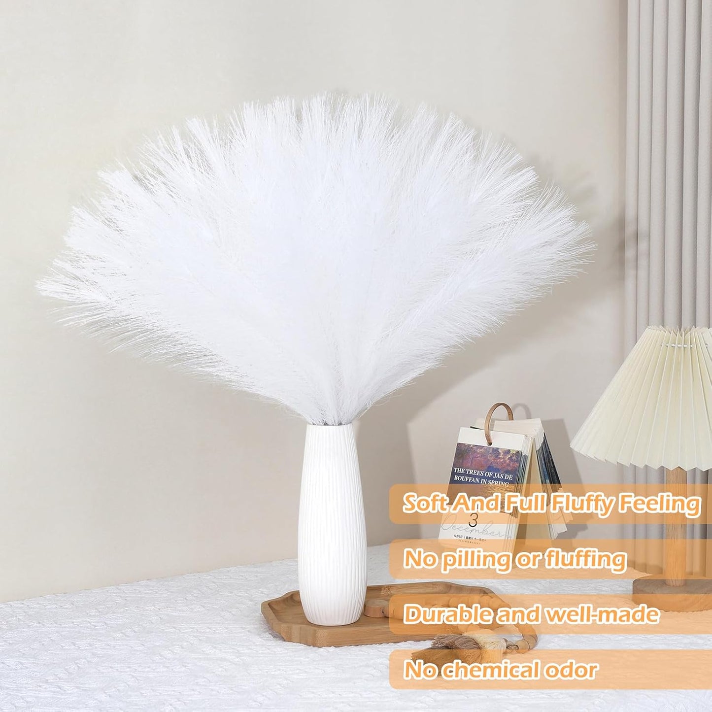 White Pampas Grass Decor 30 Pcs 21.7 Inch Faux Pampas Grass Bulk Artificial Dried Flowers Small Vase Filler Pompas Grass.