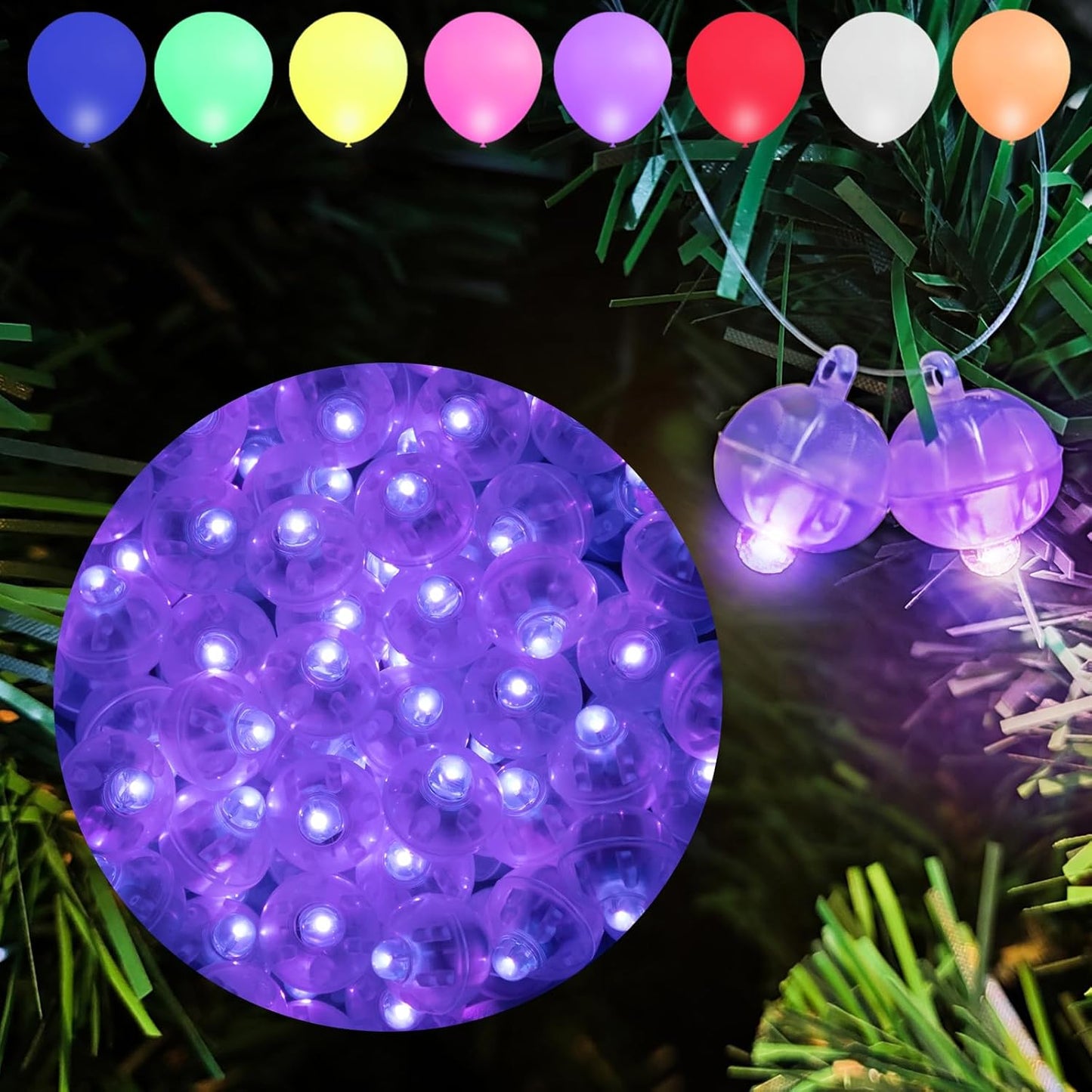 Aogist 100pcs Purple Mini Lights with Hook,Long Standby Time Waterproof LED Balloon Light,Battery Powered,Ball Lamp for Balloon Paper Lantern Birthday Party Christmas Halloween (Matching Tag Rope)