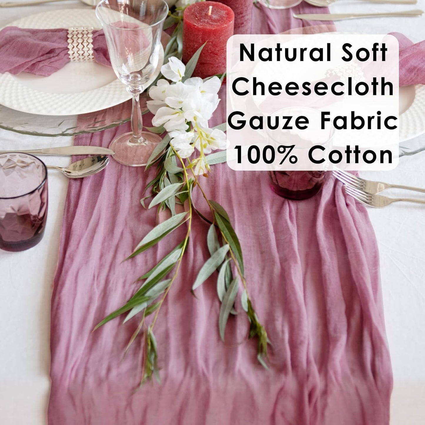Dusty Pink Table Runner Cheesecloth 141'' Rustic Sheer Gauze Runner Farmhouse Wedding Runner, Cheese Cloth Tablecloth, Gauze Cheese Cloth, Wedding Shower Decorations Rustic Theme Tablecloth