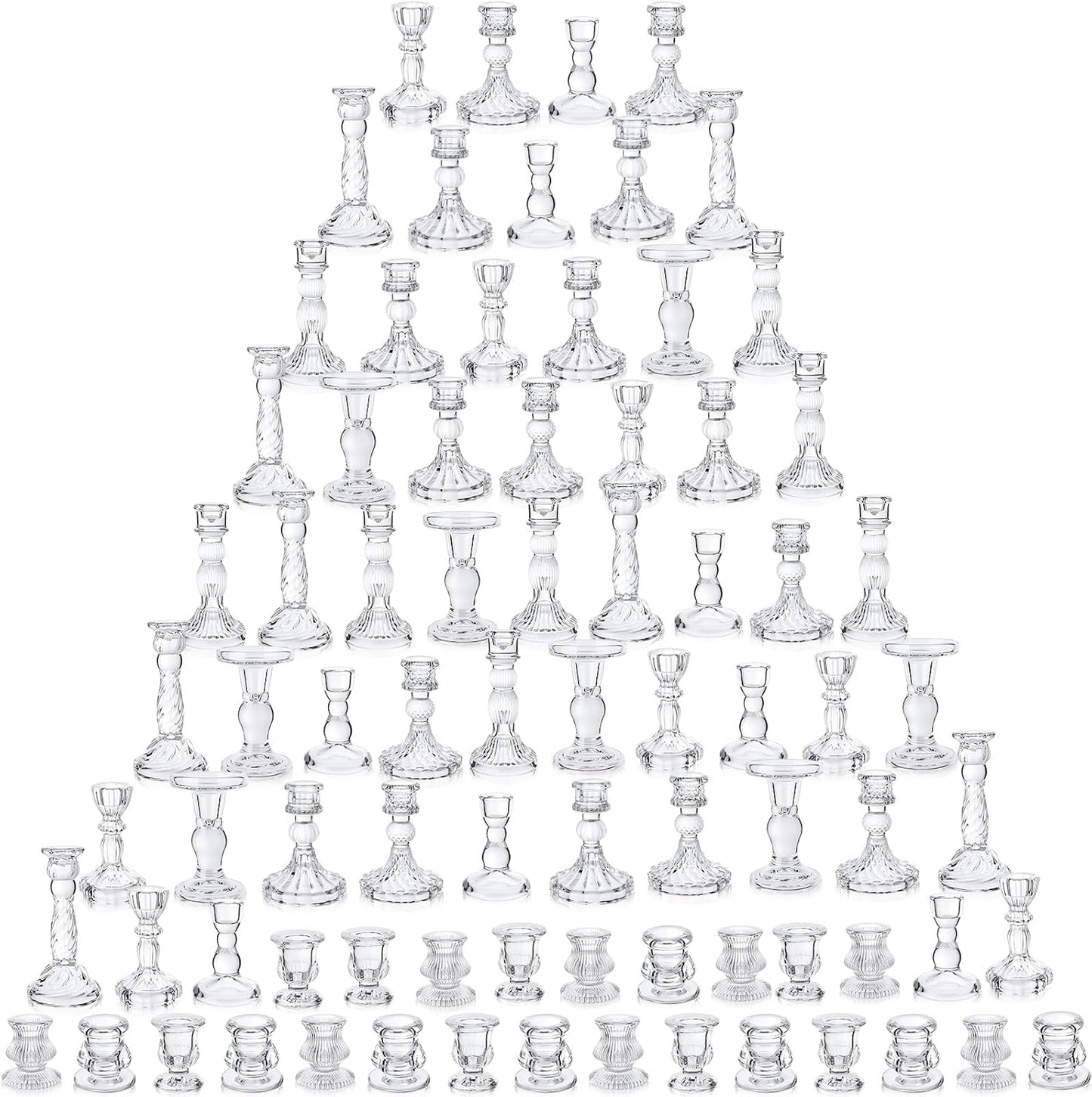 Mumufy 80 Pcs Glass Crystal Taper Candle Holders Clear Glass Candlestick Holder Fit 0.8 Inch Candles Crystal Decorative Candle Stand Centerpiece Table Wedding Dining Party (Classic,Clear)