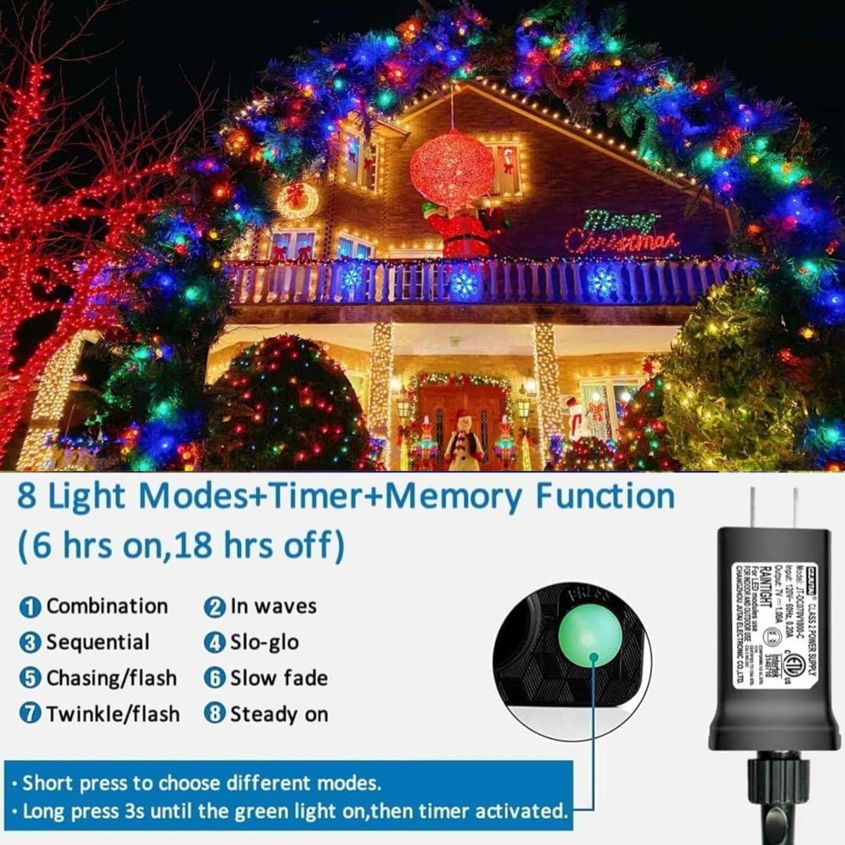 YEGUO Christmas Lights, 165ft 500 LED String Light Multicolor, Green Wire Plug in for Indoor Outdoor
