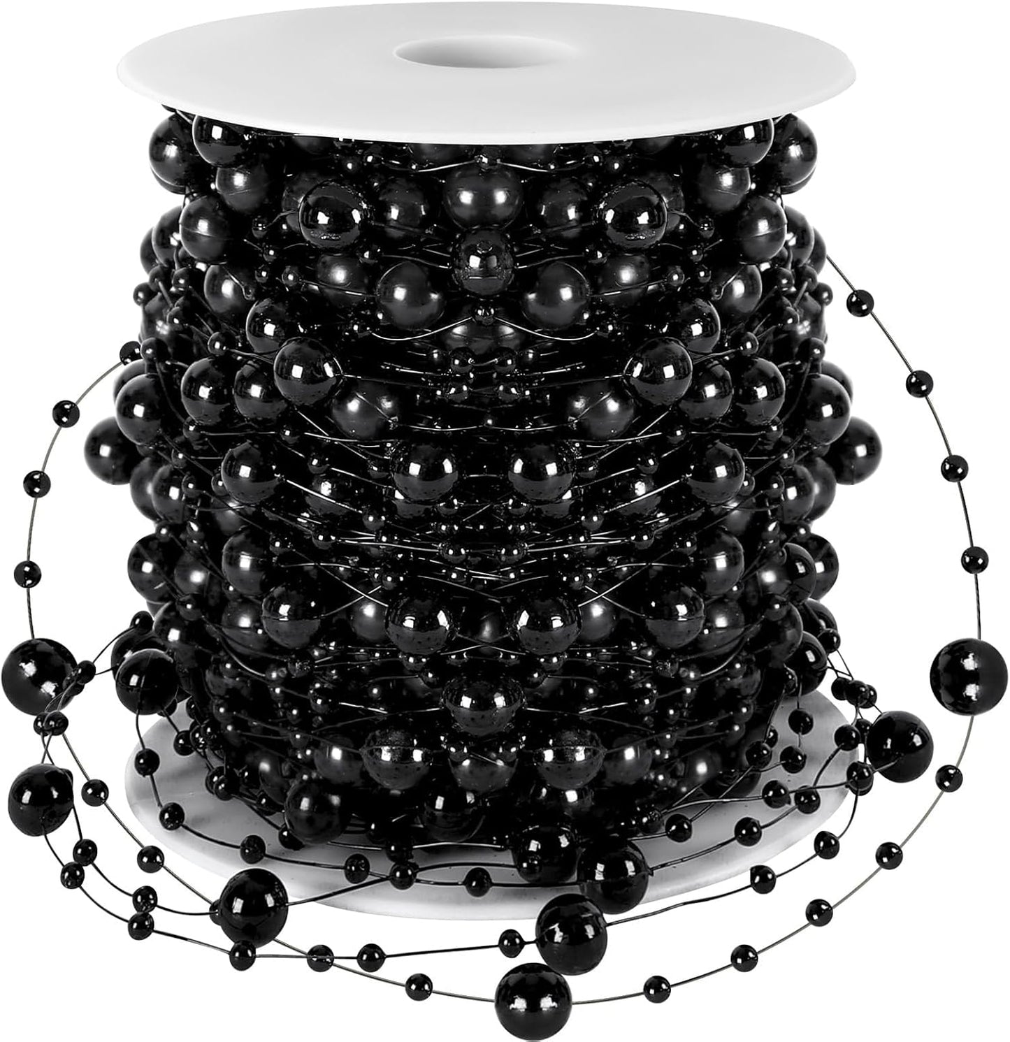 JULBEAR 131Ft Artificial Pearl Beads Garland Decoration, 1Rolls Black Pearl Strands Chain Bead Garland for Gothic Wedding Decor Bouquet Crafts Flower DIY Supplies Christmas Tree Ornaments