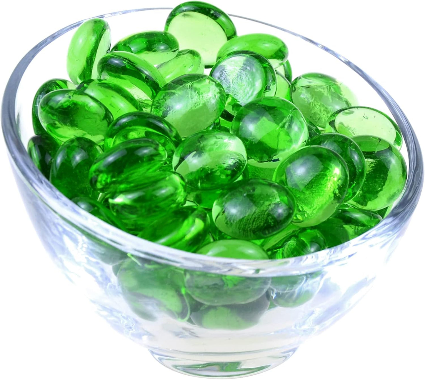 KINGOU Flat Glass Gems/Marbles/Stones/Beads for Vase Filler, Table Scatter, Games - 1 Lbs (17-19mm, Approx. 3/4")-Green Luster