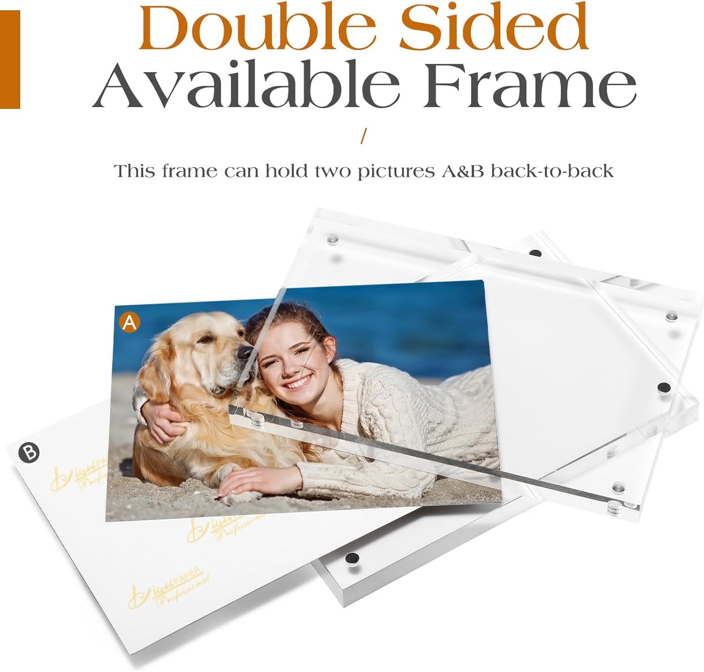 TWING 2 Pack Picture Frames Acrylic 4 x 6, Horizontal Magnet Double Sided 4x6 Picture Frame, 10+10MM Thick Clear Frameless Desktop Display Self Standing Magnetic Acrylic Block Photo Frame Gift Ideal