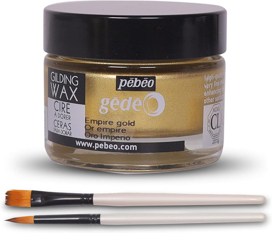 Pebeo Gilding Wax 30ml – Empire Gold Gilding Wax for Crafting, Antiquing Wax for Crafts and Professional Finish – Gilding Wax for Wood, Metal, and More Bundled with Moshify Application Brushes