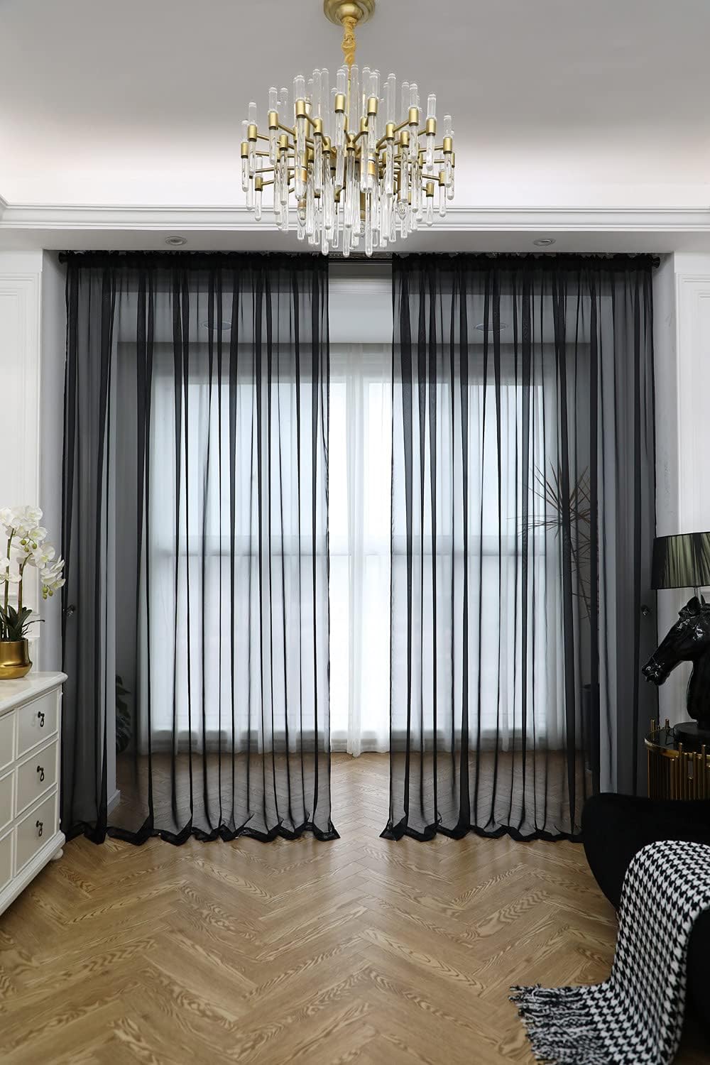 Window Black Sheer Curtains 60 Inches Width 63 Inches Long 2 Panels Sheer Curtain Clear Curtains Basic Rod Pocket Panel for Home Living Room Bedroom Kids Room Yard Patio Parlor Sliding