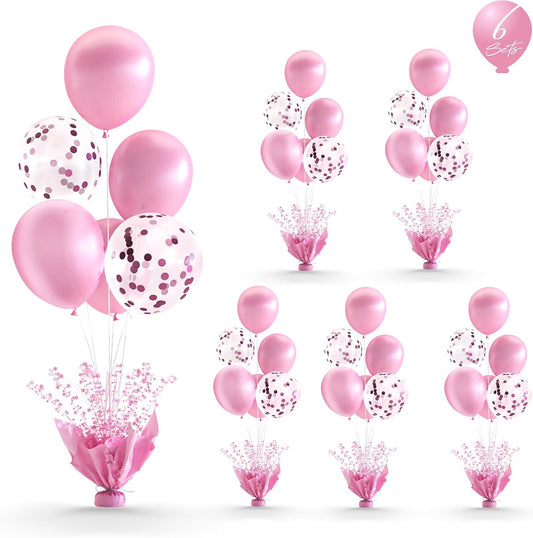 6 Set Pink Balloon Table Centerpieces for Birthday Parties, Balloon Stand Kit with Pink Balloons for Table Decoration