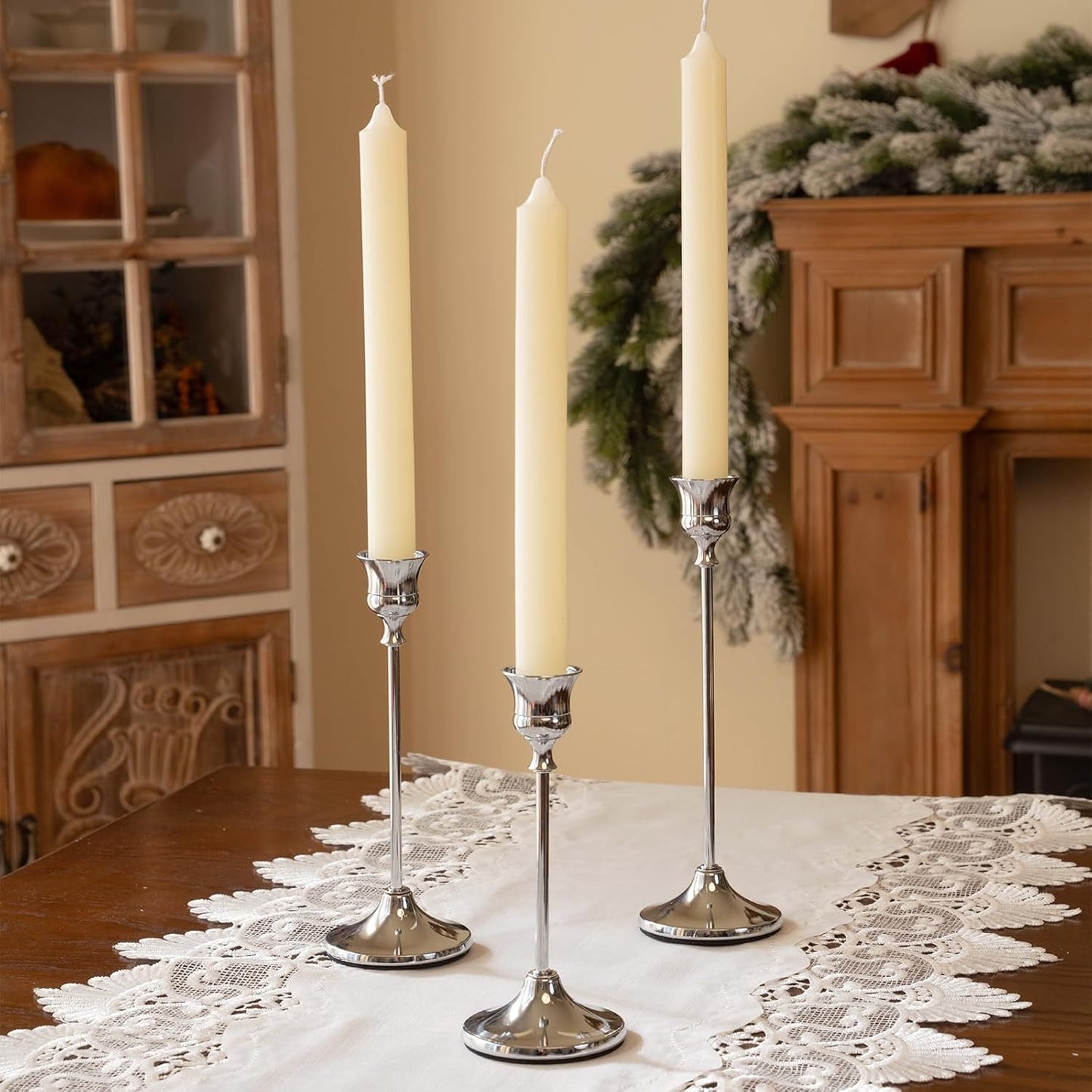 CHILL RECIPE Silver Taper Candle Stick Holders Tall Candle Holder, Vintage Candlesticks Holder Bulk for Home Decor Table Centerpiece Dining Party Festival Decorations (2 Set 6Pcs)