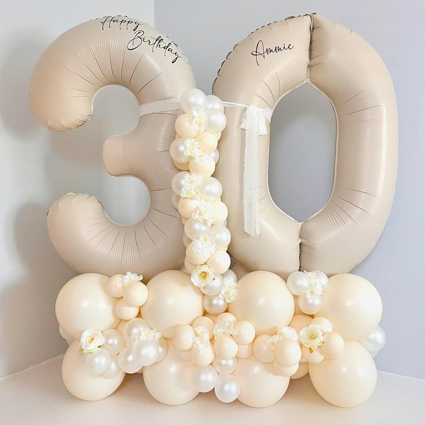 40 Inch Cream Number 30 Balloon, Beige Large Self Inflating Foil 3 & 0 Balloons for Women Men 30th Birthday Decorations 30 Helium Balloon Numbers for 30 Year Old Anniversary Baby Shower Party Supplies