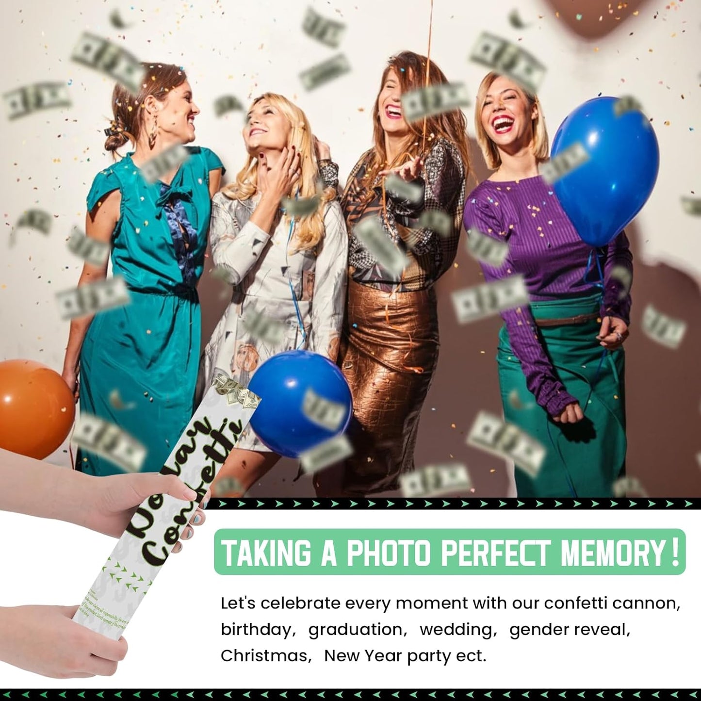 Confetti Poppers Prop Money Confetti Cannon 12 Pack Money Shooter Cannons with Mini 100 Dollar Bill 12 Inch Party Poppers Cash Cannon Bulk for Wedding Birthday Graduation Baby Gender Reveal Party