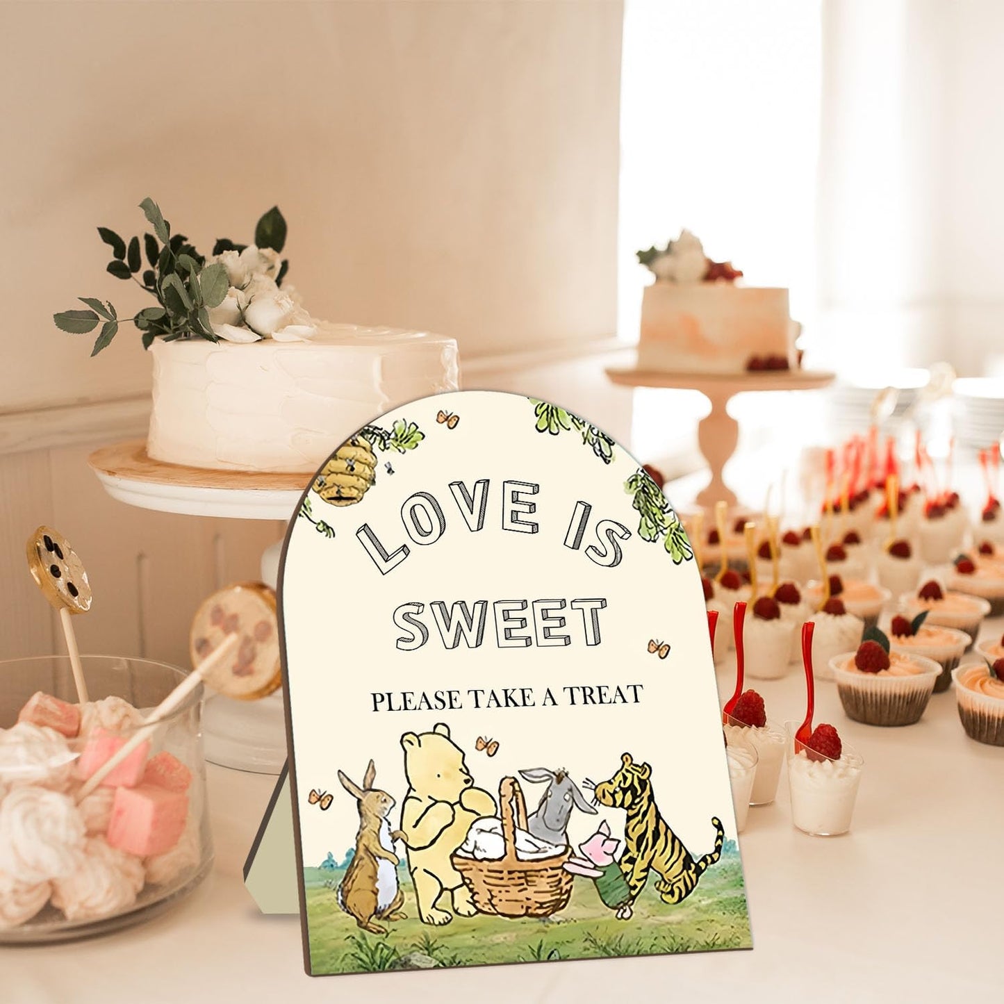 Classic Pooh Love is Sweet Please Take A Treat Sign, Winnie Decor Bridal Shower Sign, Love is Sweet Sign for Wedding Shower, Baby Shower Bridal Shower Decor Supplies 9 * 11IN