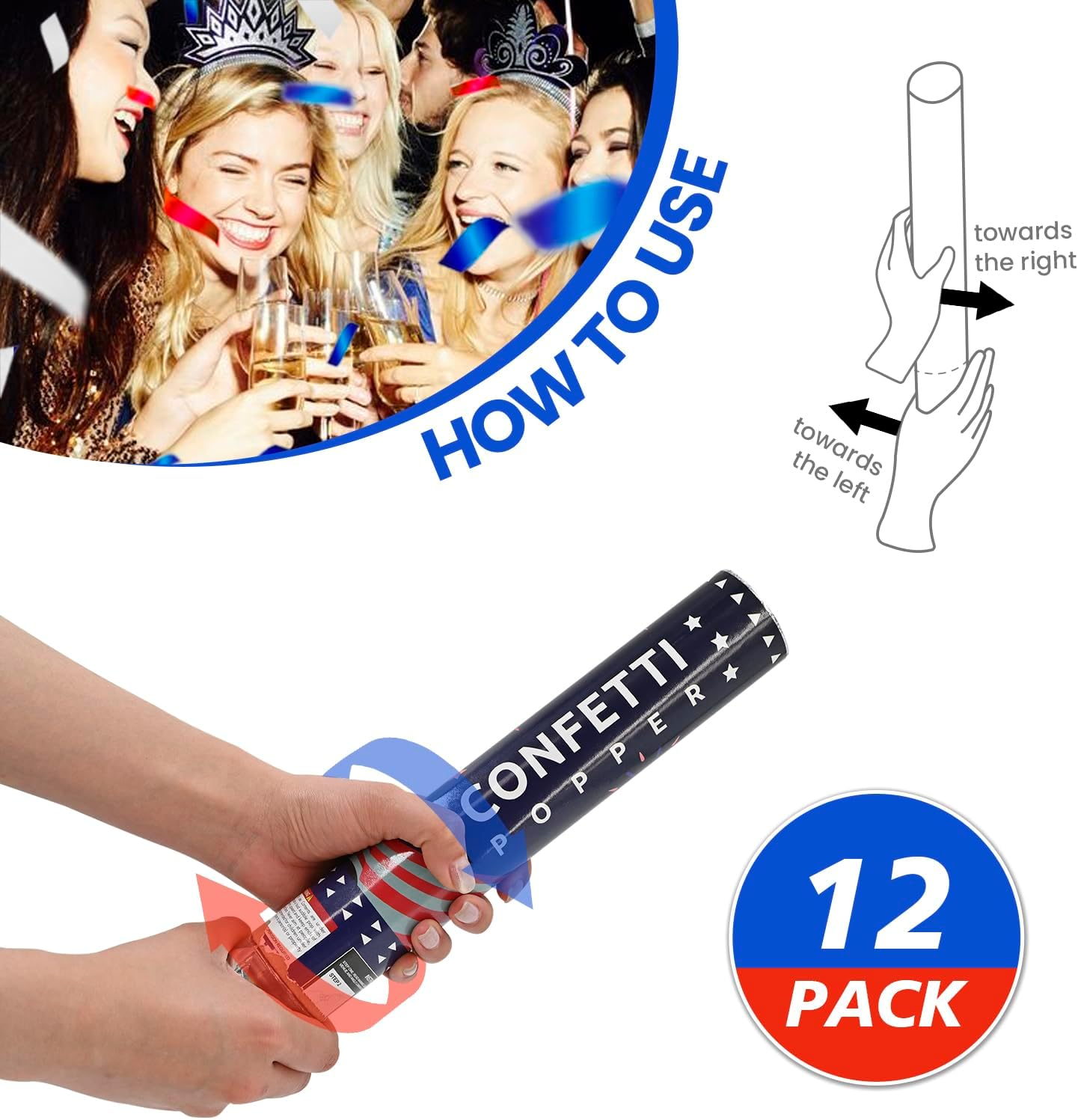 Confetti Cannon 12 Pack Multicolor Biodegradable Confetti Popper Party Confetti Shooters 12 Inch Confetti Popper Cannons Confetti Poppers for Wedding Birthday Graduation New Years Eve Celebration