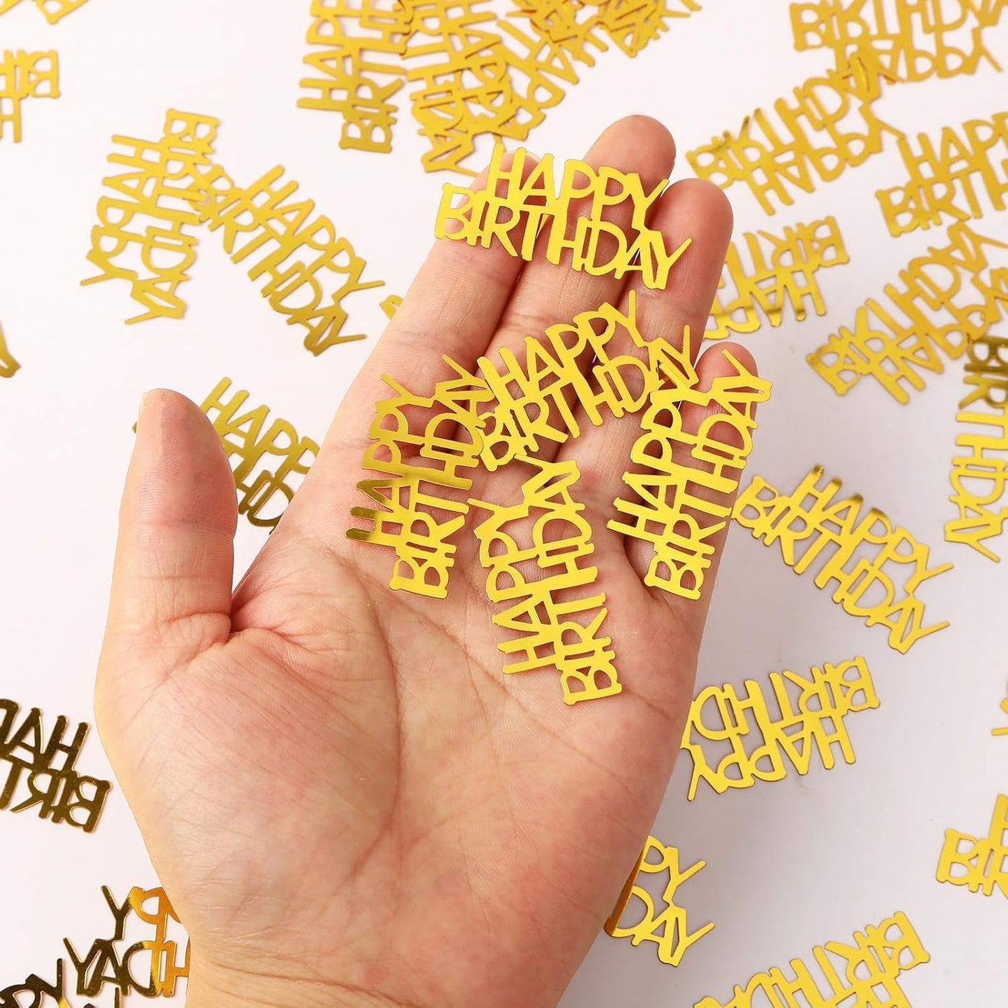 MARFOREVER Gold Happy Birthday Confetti Glitter, Birthday Party Metallic Foil Table Confetti Golden Birthday Cake Balloon Sprinkles Table Centerpiece for Adult Baby Birthday Party Decorations