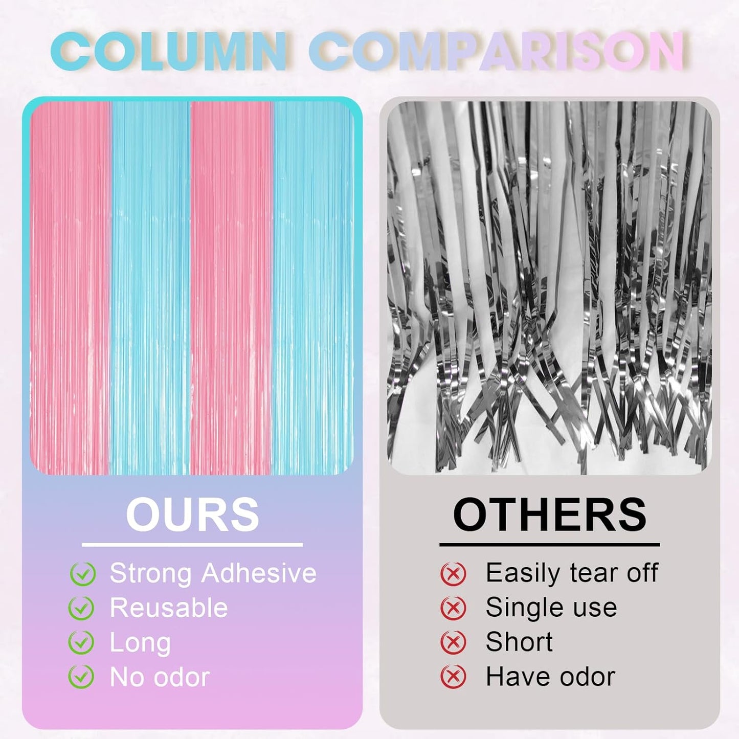 2 Pack Pastel Blue and Pink Foil Fringe Backdrop Curtains, Tinsel Streamers Party Decorations, Fringe Backdrop for Gender Reavel, Baby Shower Party