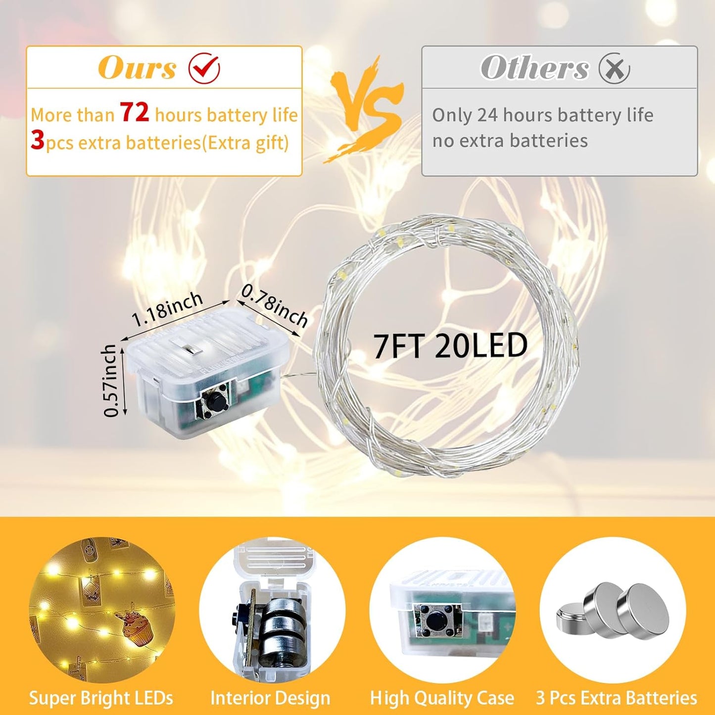 12 Pack Fairy Lights 7Ft 20 LED Twinkle String Lights 3 Modes Battery Operated Waterproof Firefly Starry for Mason Jar Party Wedding Christmas Valentines Day Table Centerpieces,Warm White