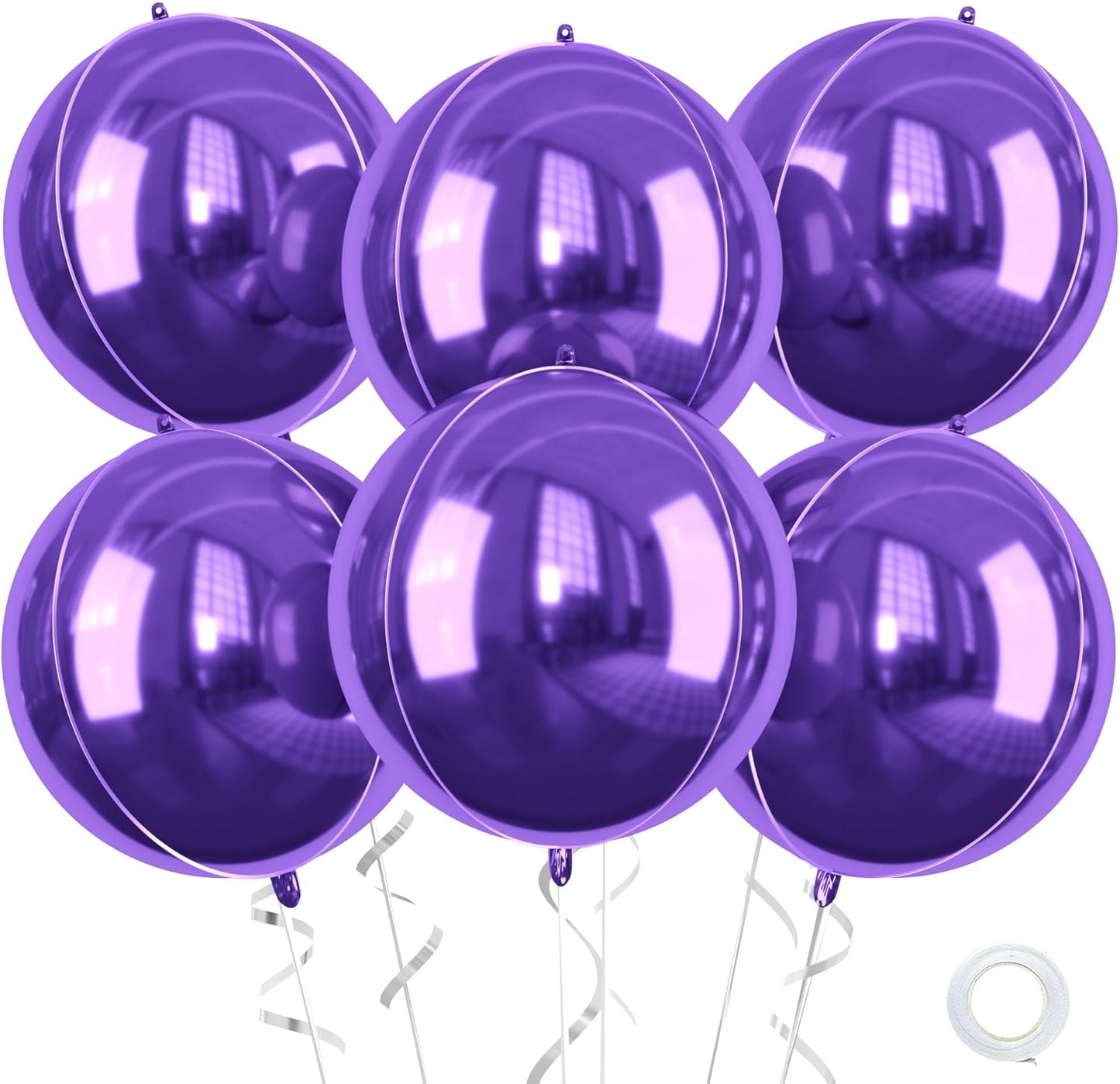 Purple Giant 4D Foil Balloons, 6 Pcs Large Dark Purple Metallic Round Balloons, 22 Inch Big Round Foil Balloon for Graduation Prom Birthday Party Baby Shower Wedding Decorations
