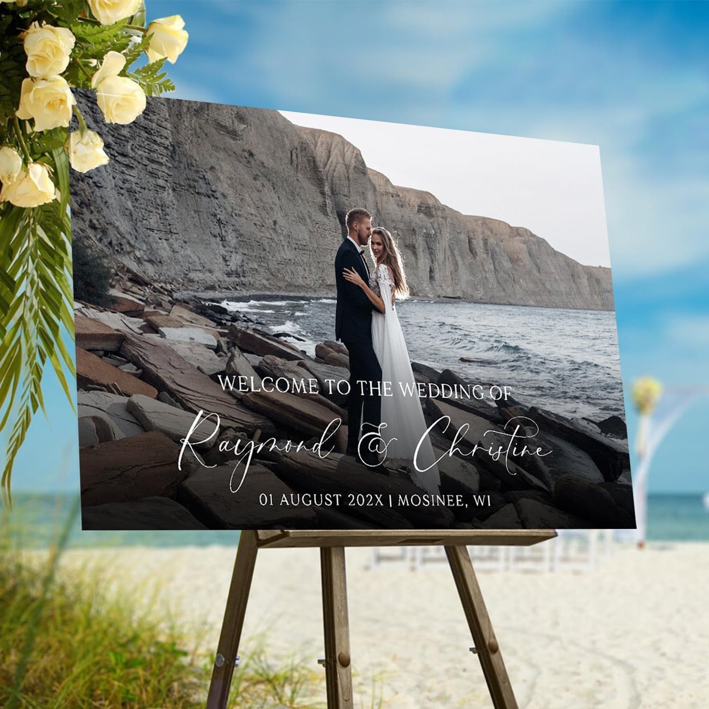 Personalized Wedding Photo Acrylic Welcome Sign – Custom Picture Board with Bride & Groom Names, Elegant Acrylic Wedding Reception Entrance or Ceremony Decoration, Indoor & Outdoor Keepsake Gift #7