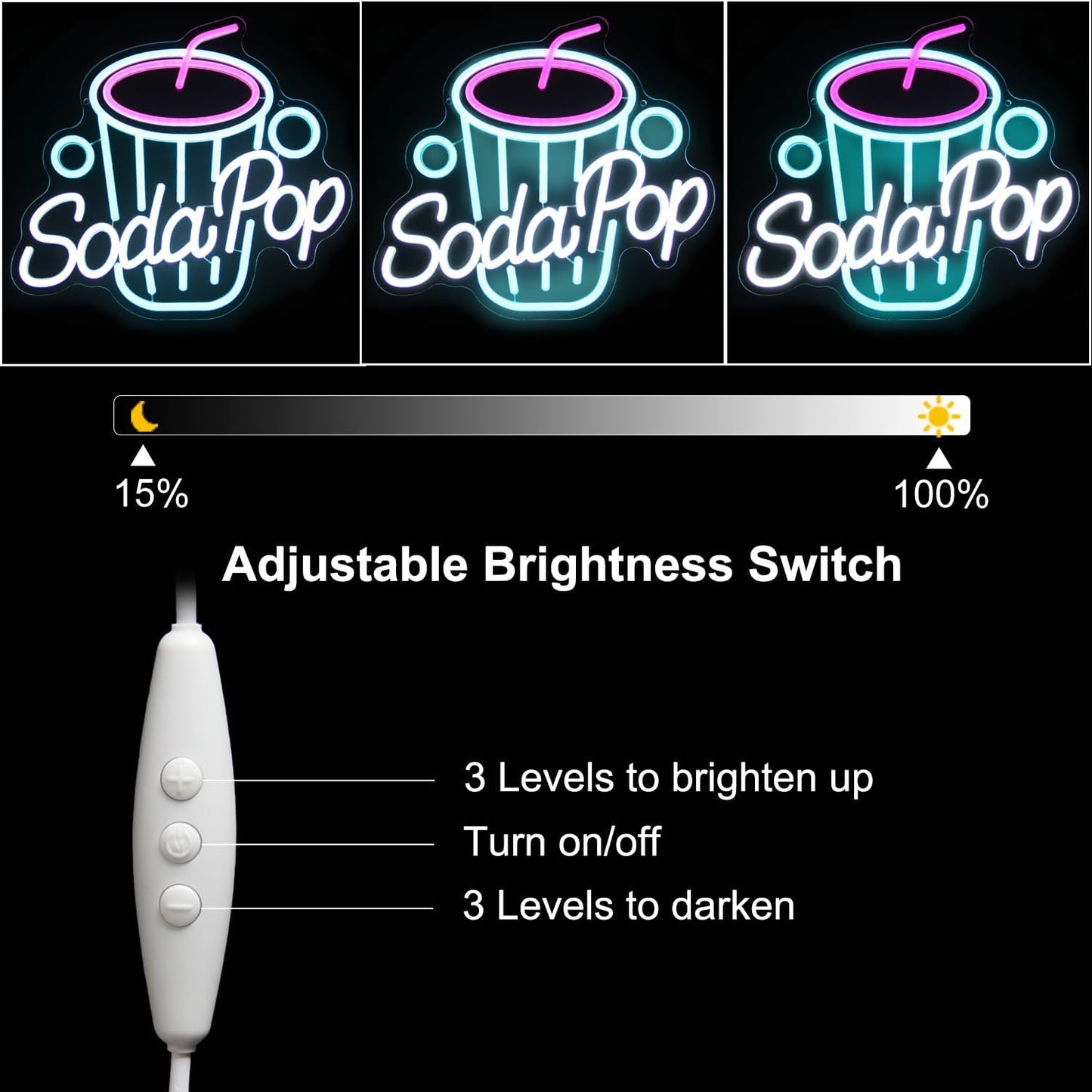 Soda Pop Neon Sign Drink Neon Lights Dimmable Beverage Cup LED Signs for Wall Business Sign Cocktail Neon Light Up Sign for Food Drink Restaurant Dessert Shop Bar Kitchen Decor