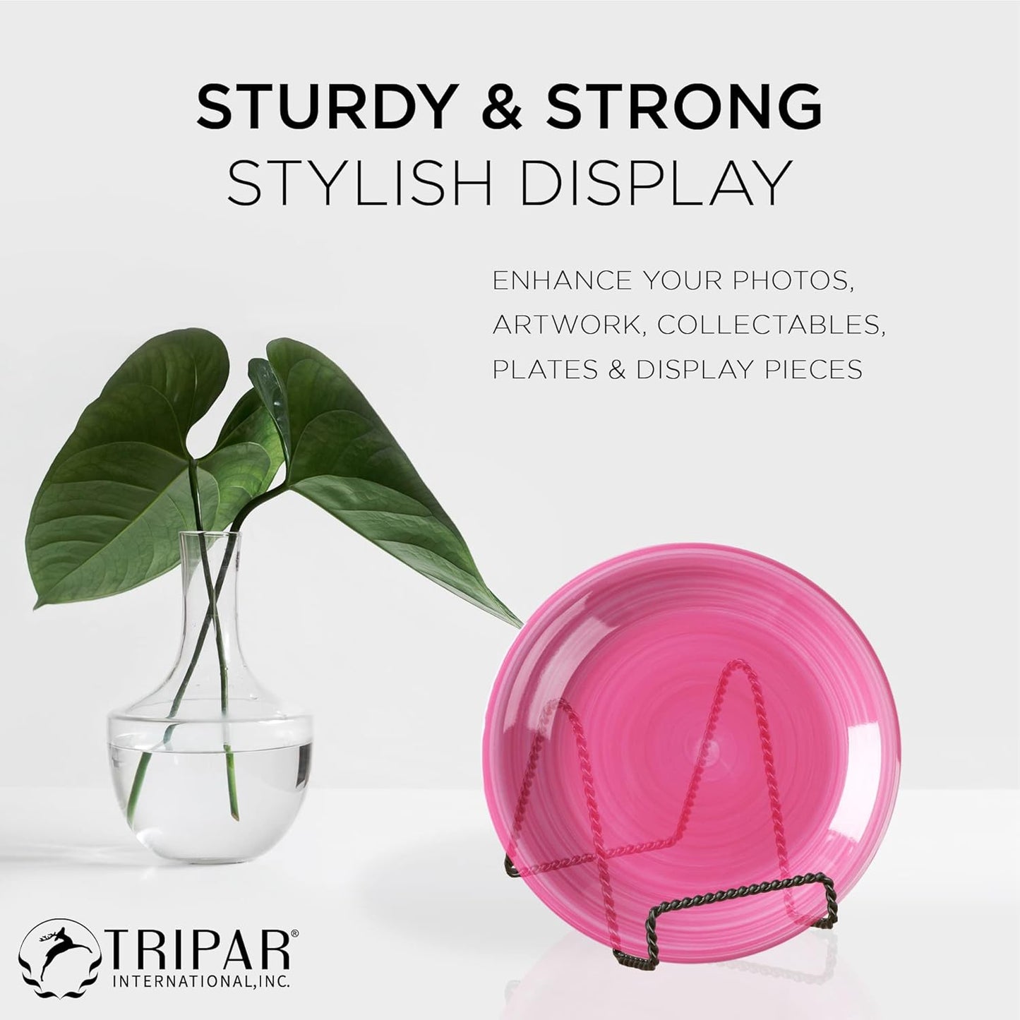 Tripar Decorative Twisted Wire Stand, Black Display (4 Inch Depth) - Tabletop Display - Handcrafted Square Edge Design for Sleek & Modern Look - Perfect for Kitchen Cookbooks, Plates, Photos & More