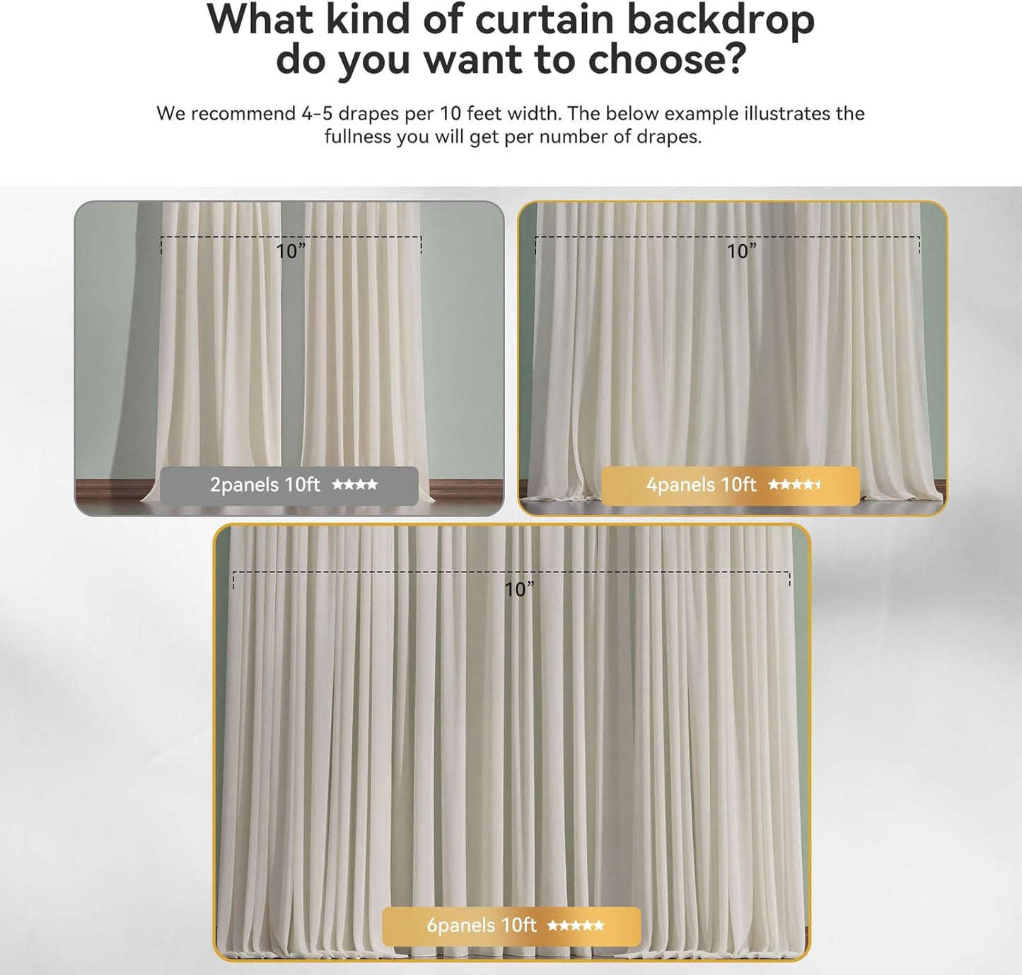 10×10ft Tulle Backdrop Curtains with Lights String - 300LED Fairy Lights Sheer Curtain Backdrop for Weddings Baby Shower and Birthday Party Decorations(6 Panels 5×10ft)