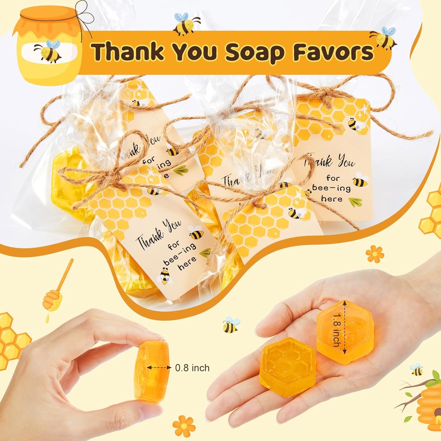 72 Set Baby Shower Favors Bee Party Favors Including Honeycomb Soap with Thank You Card Gift Honey Soap for Guest Gender Reveal Honey Gift Birthday Party Decorations (Yellow)