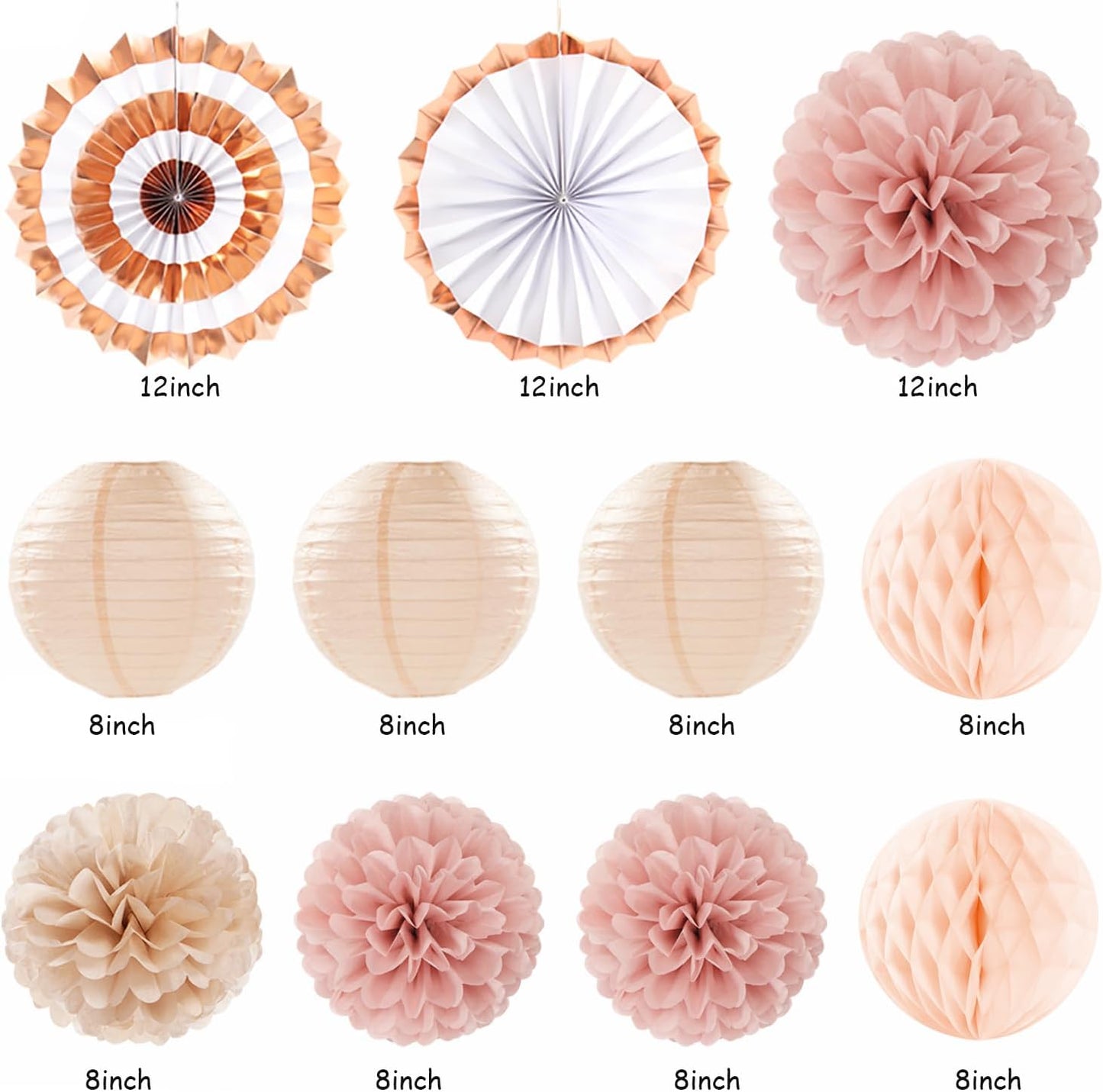 Blush-Pink Rose-Gold Bridal-Shower Party Decorations - 21pcs Bride to Be Sign Banner,Bachelorette Paper Lanterns Honeycomb,Wedding Streamers Garland,Fall Tissue Pom Poms Fans Decor Supplies Burgleda