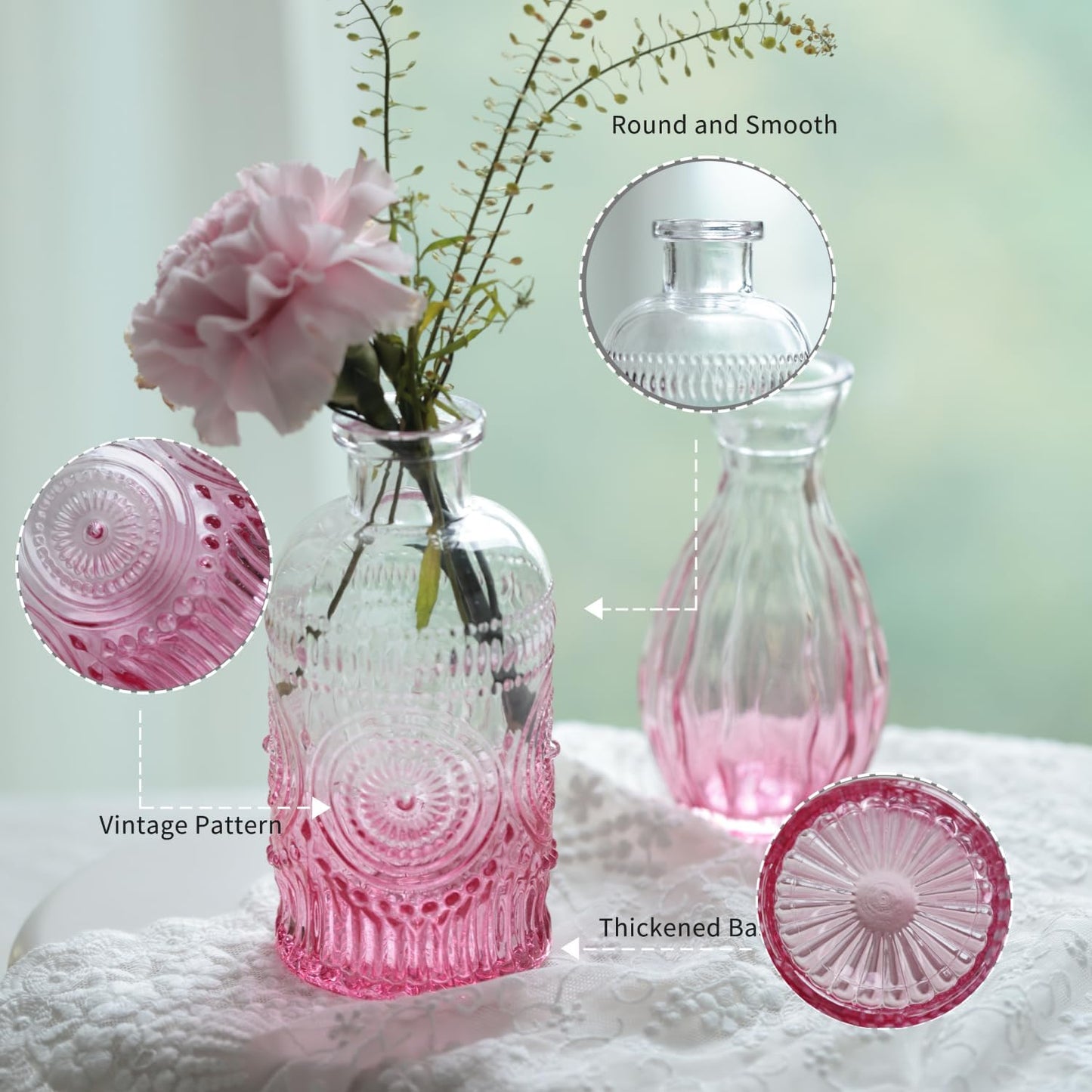 Bud Vases Set of 12,Glass Bud Vases in Bulk,Small Flower Vases for Centerpieces,Mini Vintage Vase for Wedding, Home Table Decor,Christmas,Party Decoration,Pink