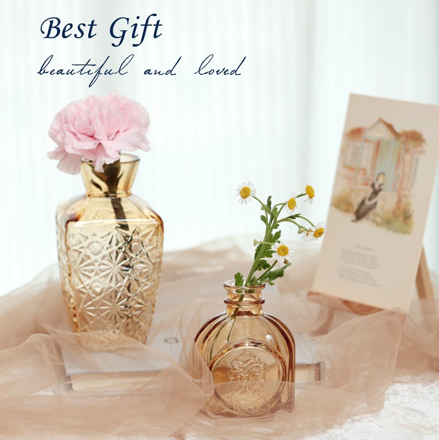 Bud Vases Set of 40 Pcs,Small Flower Vases for Centerpieces,Glass Bud Vase in Bulk,Vintage Bud Vase for Wedding Table Centerpieces Decoration, Home Table Party Decor, Christmas,Anniversary,Gold Amber