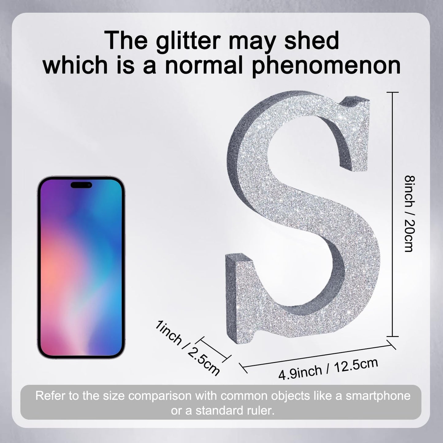 TONIFUL 8 Inch Silver Glitter Letter S Table Centerpiece A-Z Silver Birthday Party Decorations,Silver Alphabet S for Birthday,Chrismas,Graduation,Bridal Shower,Wedding,Anniversary Party Supplies