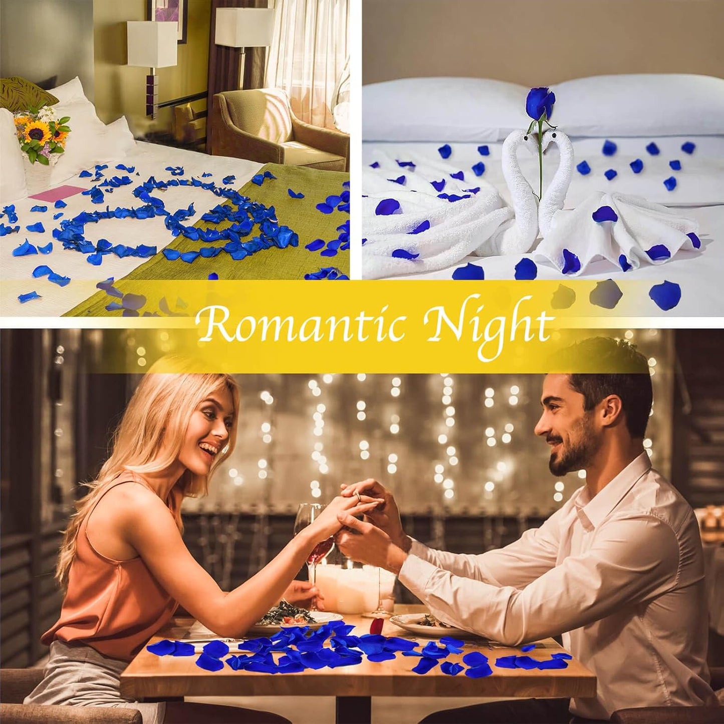 200Pcs Real Dried Preserved Royal Blue Rose Petals, Natural Flowers 1.75oz for Romantic Night Wedding Dinner Table Party Confetti Bridal Shower Decor, Royal Blue Decorations