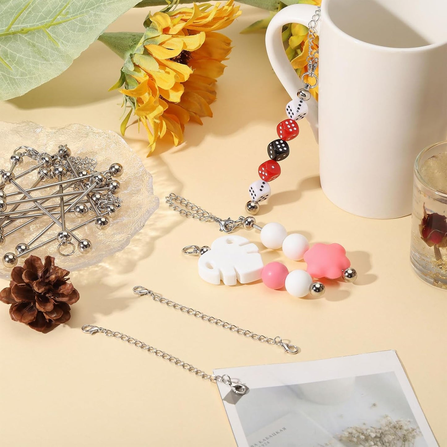 FREEBLOSS 50 Set DIY Beaded Cup Charms for Wine Glasses Party Drink Markers with Secure Clasp Personalized Decorative Mug charms