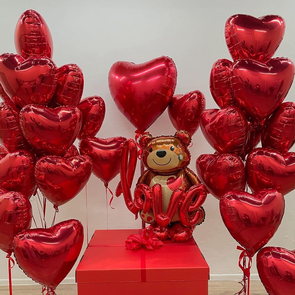20 pcs Red Heart Balloons, 18 inch Heart Shaped Balloon foil Love Balloon for Wedding Decoration Party Balloon Valentine Birthday