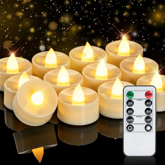 Homemory 12pcs Flameless LED Tea Lights with Remote & Timer, 400+Hours Realistic Flickering Battery Candles for Seasonal, Tabletop, and Centerpieces Decor