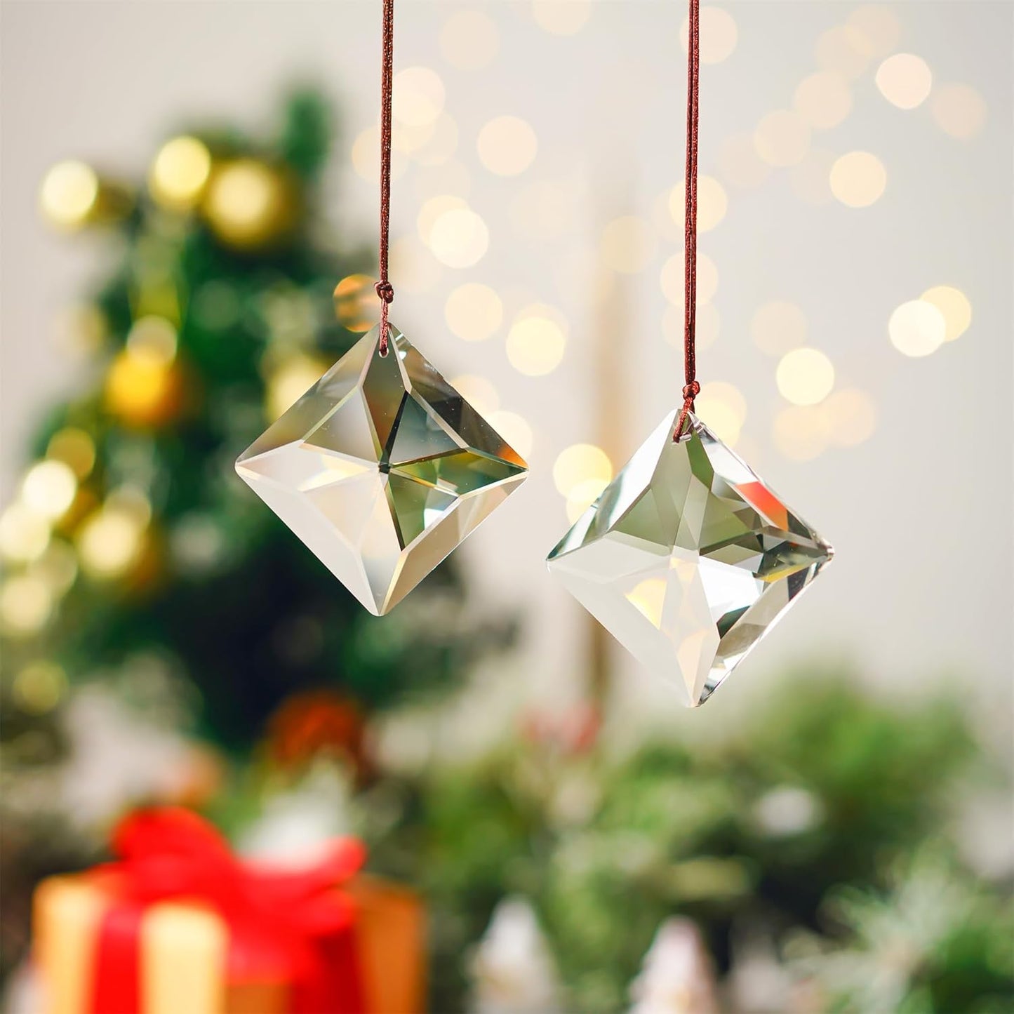 HDCRYSTALGIFTS 2PCS 50mm Clear Crystal Sun Catcher Prisms, Hanging Suncatchers with Glass Prism, Rainbow Maker for Windows, Balcony, Kitchen, Garden Decoration